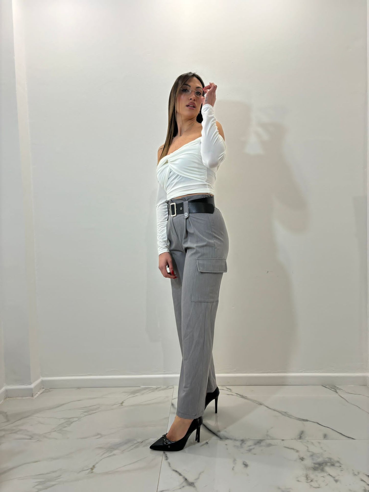 Pantalone cargo grigio