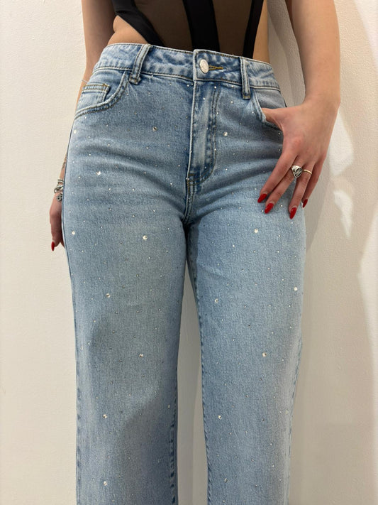 Jeans con brillantini color denim
