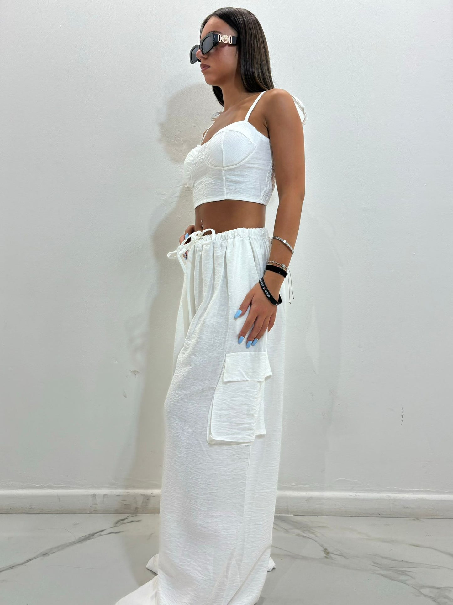 coordinato cargo in lino bianco