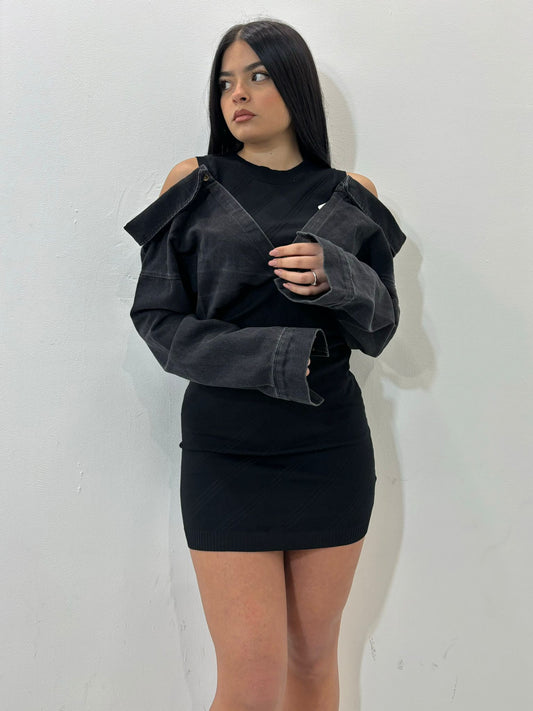 Vestito omero sceso in denim black