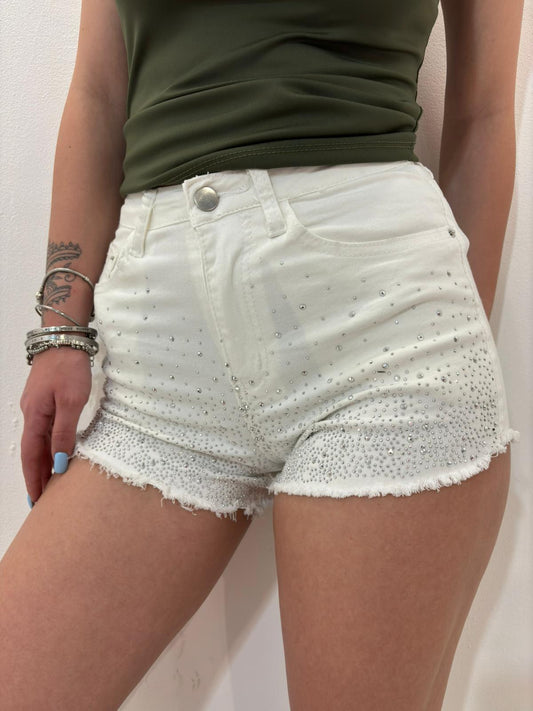 Shorts con brillantini bianco