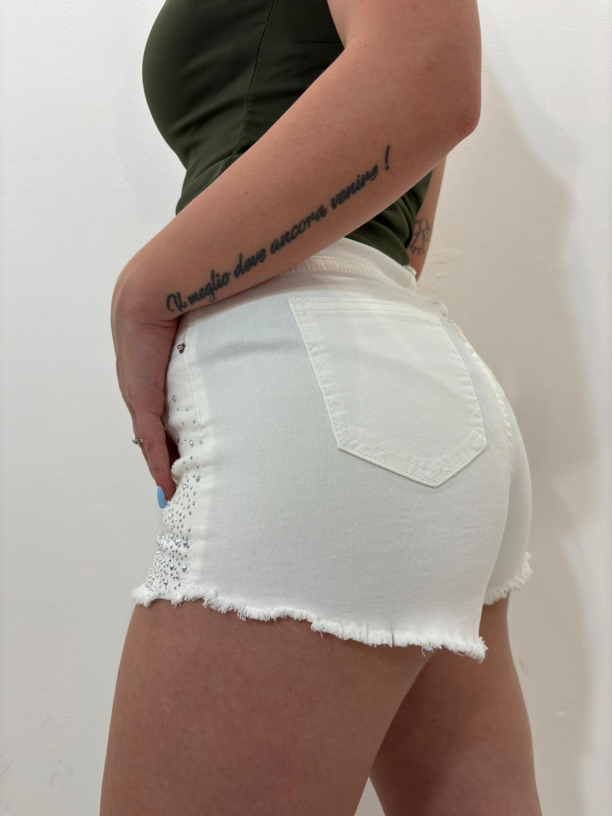 Shorts con brillantini bianco