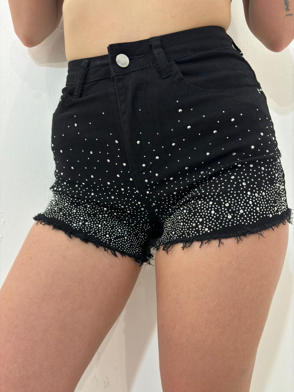 Shorts con brillantini nero