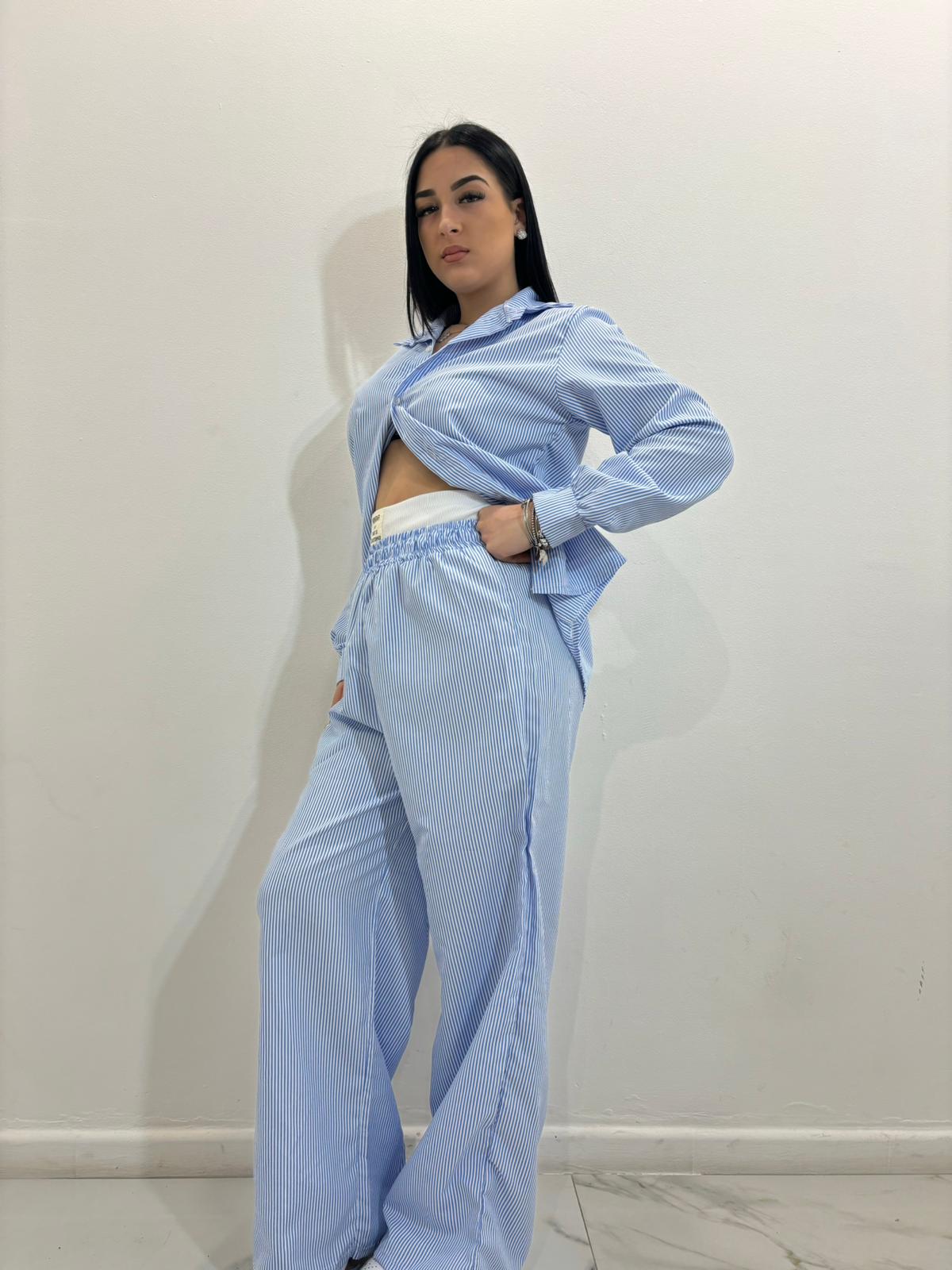 coordinato righe azzurro