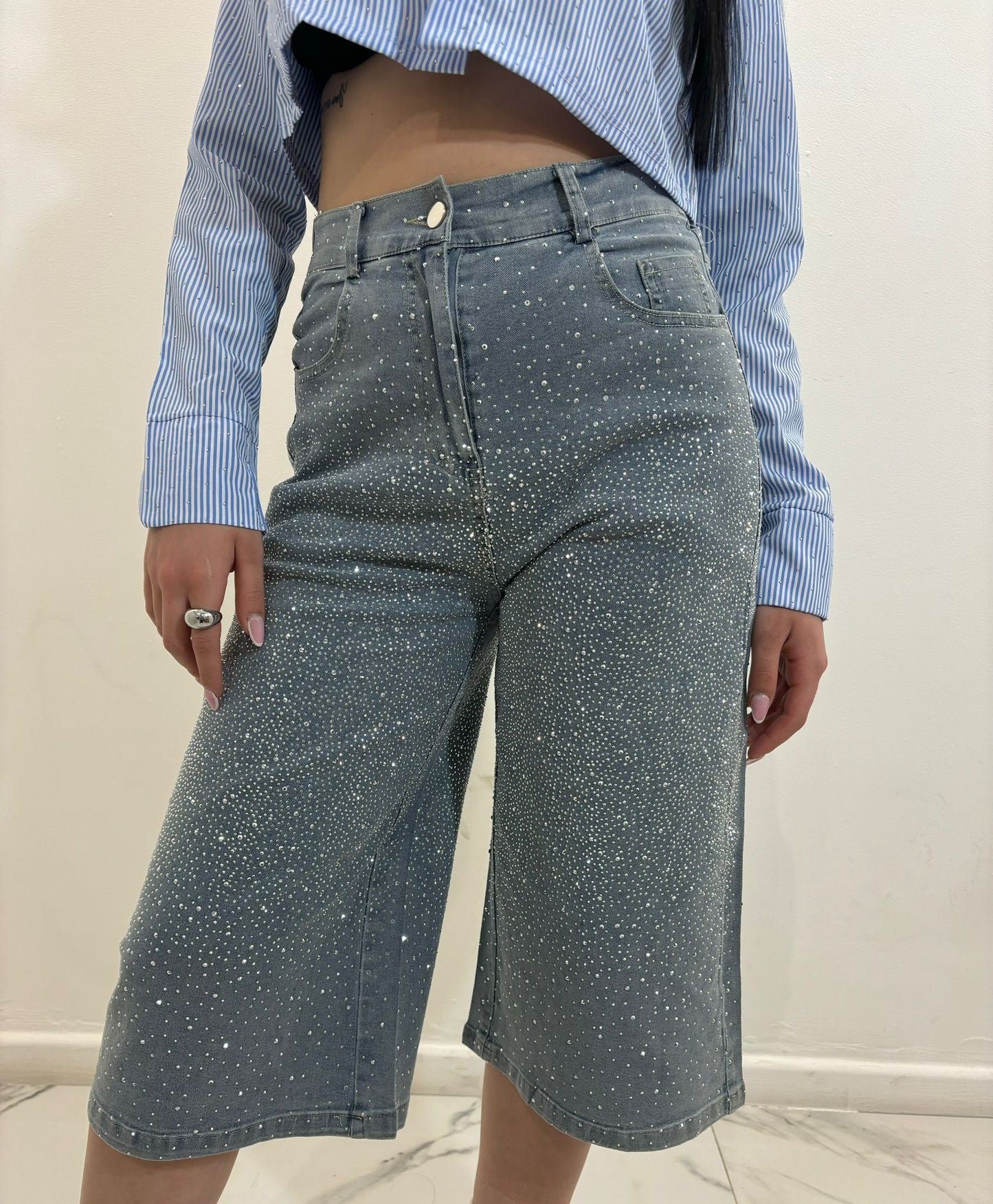 bermuda in denim strass